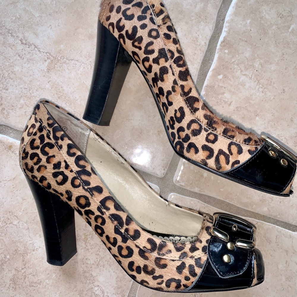 Naughty Monkey Cheetah Peep Toes Heels Pumps SZ 8